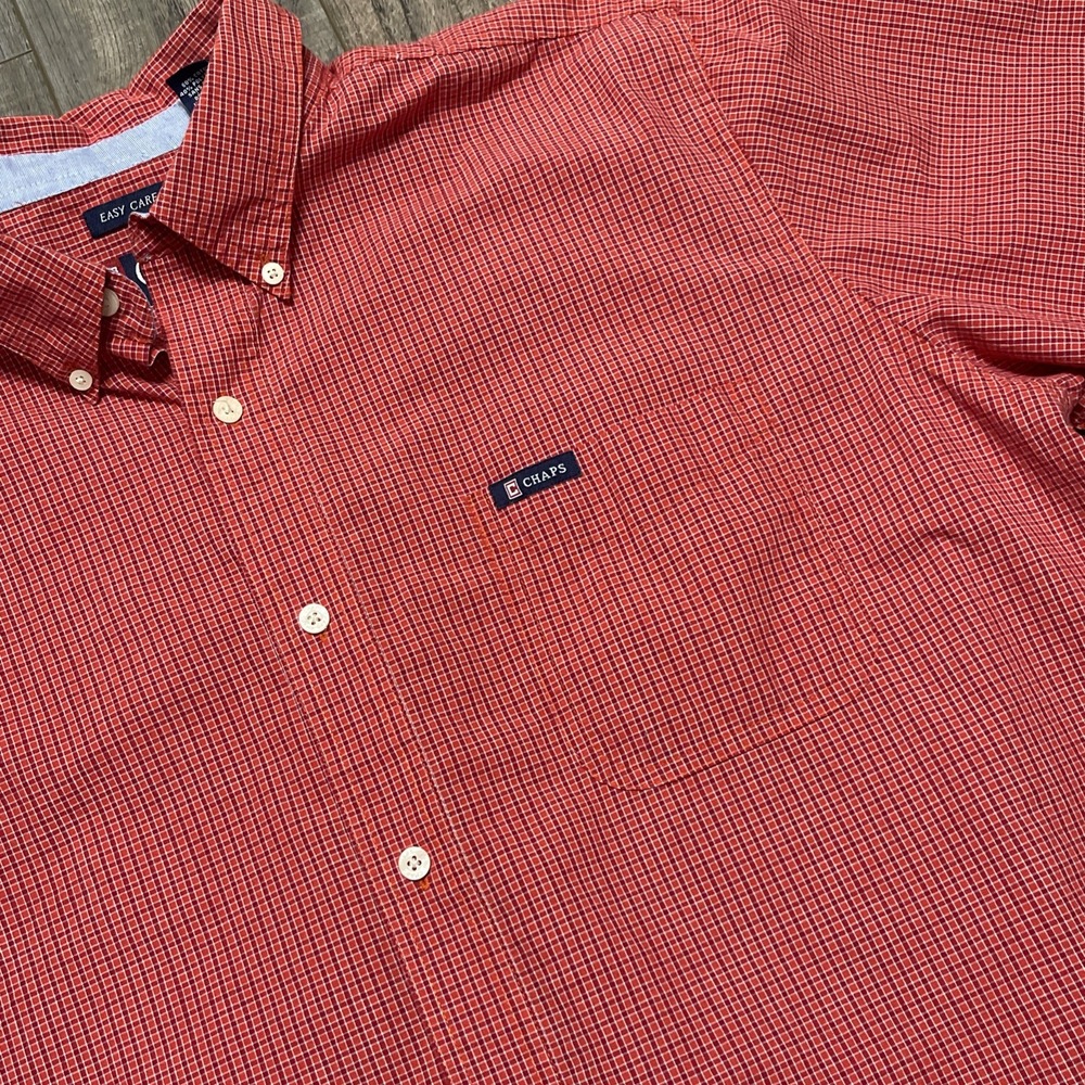 Chaps Ralph Lauren Men's Button Down Short Sleeve Shirt Plaid XL Red Button Neck